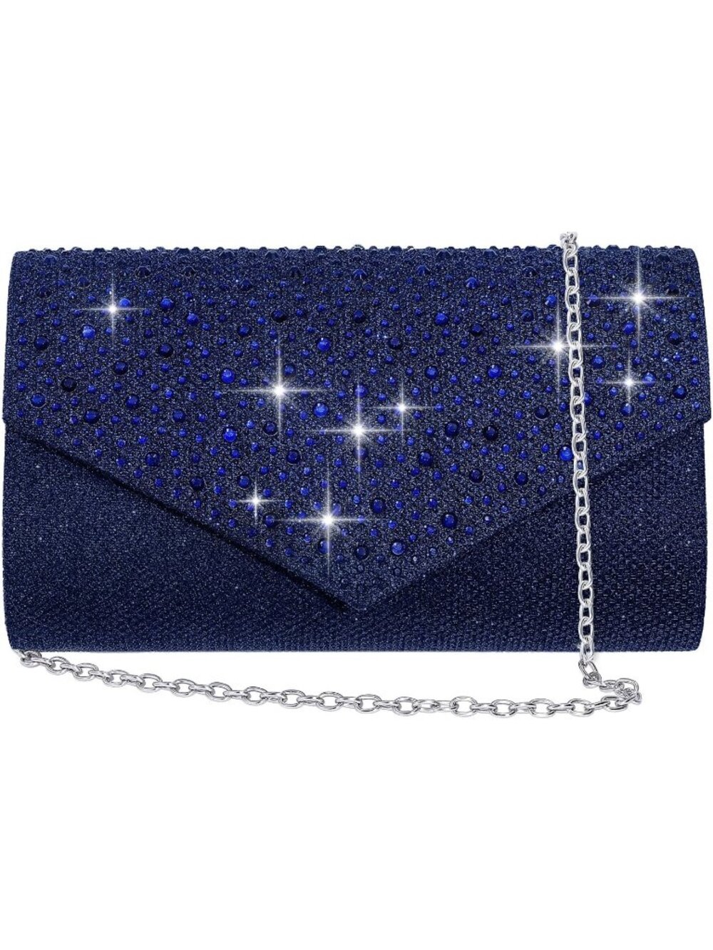 〽️ Women's Navy Blue Glitter Rhinestone Clutch Purse Evening Wedding Bag